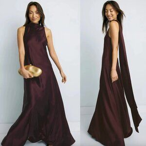Reiss Fae Satin Sash Detail Gown in Burgundy Dark Red Silk Formal Maxi Dress 4